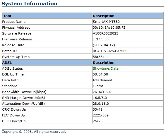 Release description. SNR margin. SNR web interface.